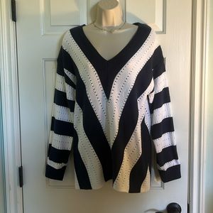 EUC worn once. Beautiful navy and white V Neck sweater